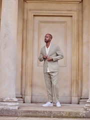 Neutral Slim Fit Waffle Texture Suit Jacket - Image 2 of 10
