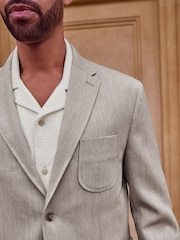 Neutral Slim Fit Waffle Texture Suit Jacket - Image 3 of 10