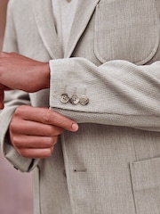 Neutral Slim Fit Waffle Texture Suit Jacket - Image 4 of 10