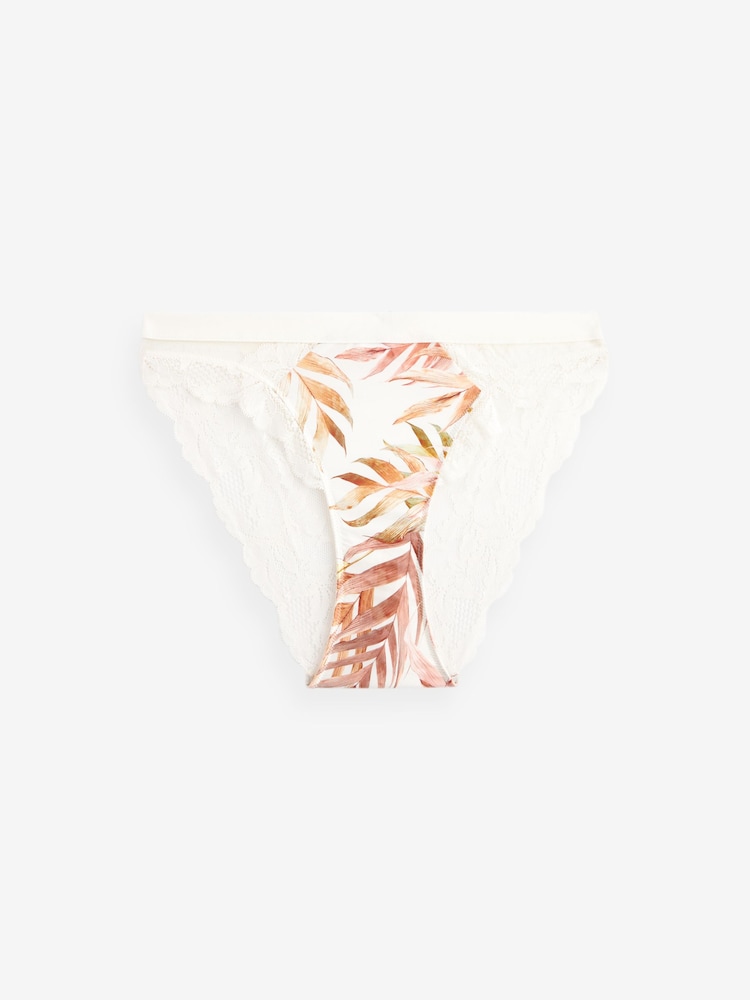 Palm Leaf Print Lace Trim High Leg Knickers - Image 7 of 7