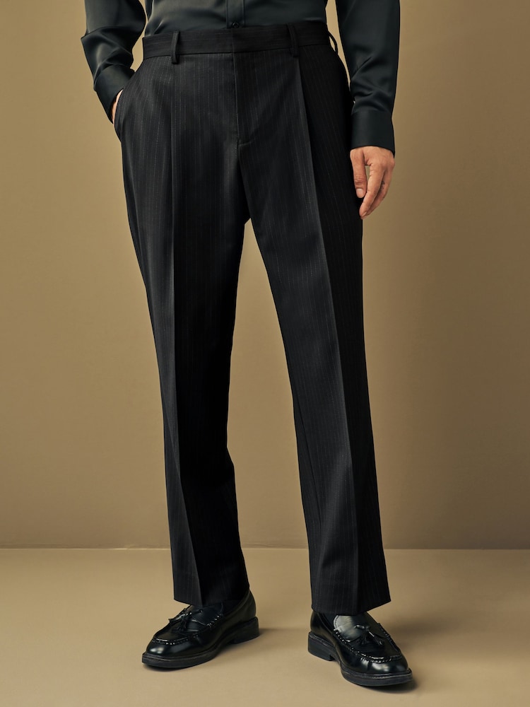 Black Slim Fit Stripe Suit: Trousers - Image 1 of 8