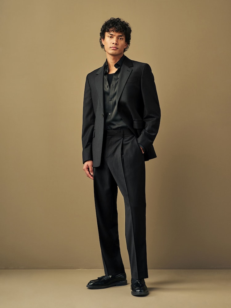 Black Slim Fit Stripe Suit: Trousers - Image 2 of 8