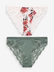 Red Floral Print/Green Lace Trim High Leg Knickers 2 Pack - Image 10 of 12