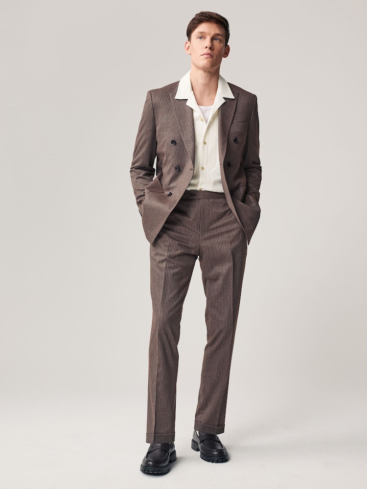 Brown Slim Fit Stripe Suit Trousers - Image 2 of 10