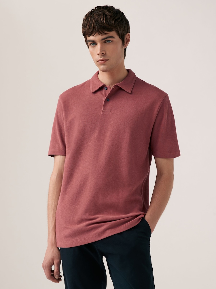 Pink Textured Short Sleeve Polo Shirt - Image 1 of 7