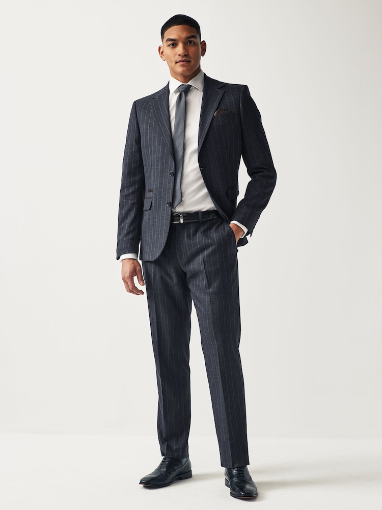 Navy Blue Tailored Fit Stripe Suit Trousers - Image 1 of 9