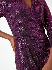 Roman Purple Sequin Sparkle Stretch Wrap Purple Dress - Image 5 of 6