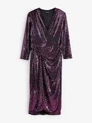 Roman Purple Sequin Sparkle Stretch Wrap Purple Dress - Image 6 of 6