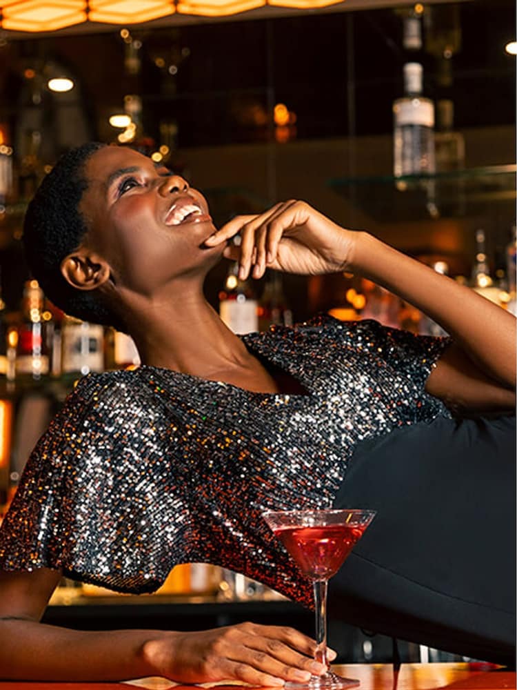 Roman Black Sequin Sparkle Stretch Midi Dress - Image 2 of 5
