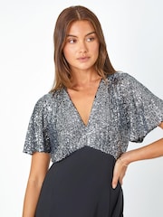 Roman Black Sequin Sparkle Stretch Midi Dress - Image 4 of 5