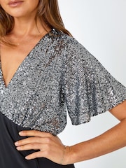 Roman Black Sequin Sparkle Stretch Midi Dress - Image 5 of 5