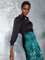 Roman Green Sequin Velour Stretch Skirt - Image 3 of 5