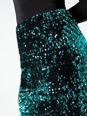 Roman Green Sequin Velour Stretch Skirt - Image 5 of 5