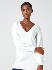 Roman White V-Neck Long Sleeve Jumper - Image 1 of 5