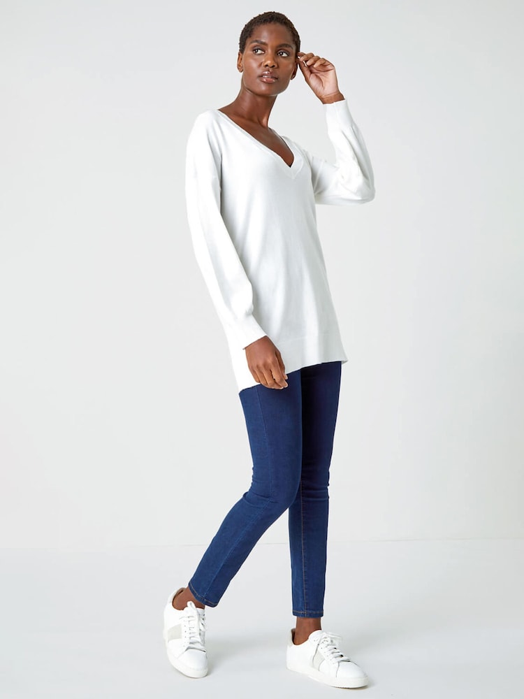 Roman White V-Neck Long Sleeve Jumper - Image 2 of 5