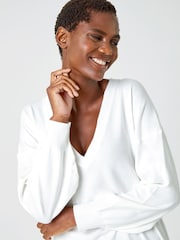 Roman White V-Neck Long Sleeve Jumper - Image 4 of 5