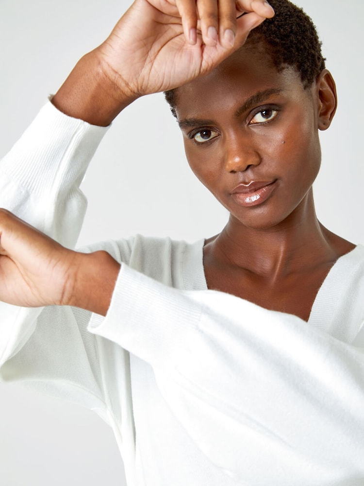 Roman White V-Neck Long Sleeve Jumper - Image 5 of 5