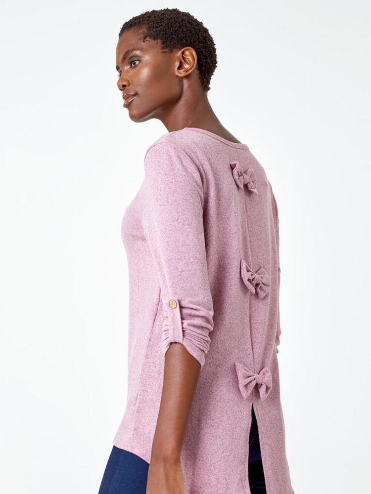 Roman Pink Light Jersey Bow Back Detail Top - Image 2 of 5