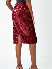 Roman Red Sequin Velour Stretch Pencil Skirt - Image 4 of 5