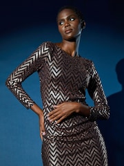 Roman Metallic Zig Zag Sequin Stretch Dress - Image 3 of 5