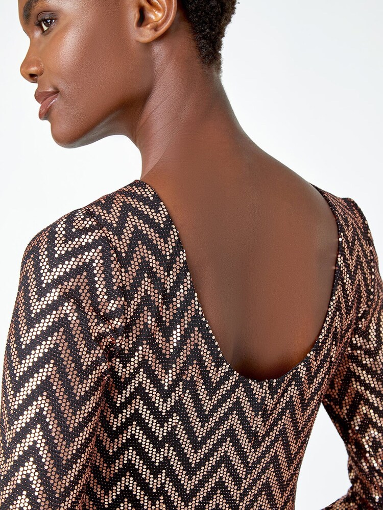 Roman Metallic Zig Zag Sequin Stretch Dress - Image 5 of 5