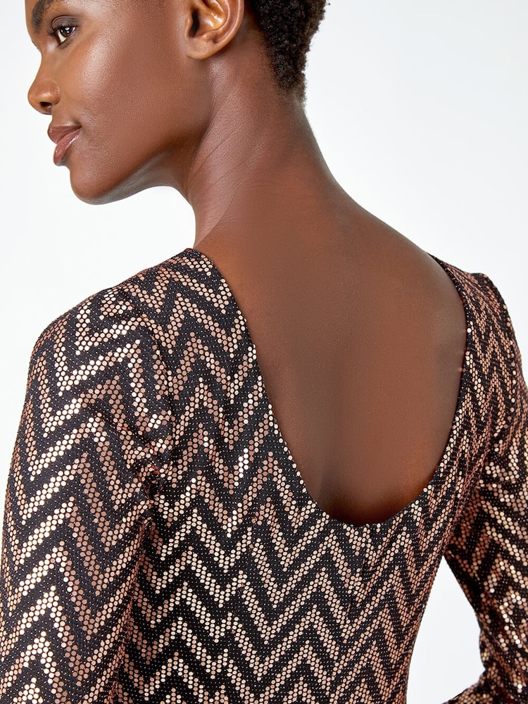 Roman Metallic Zig Zag Sequin Stretch Dress - Image 5 of 5 Roman Metallic Zig Zag Sequin Stretch Dress - Image 5 of 5