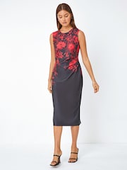Roman Red Floral Luxe Stretch Shift Dress - Image 1 of 1