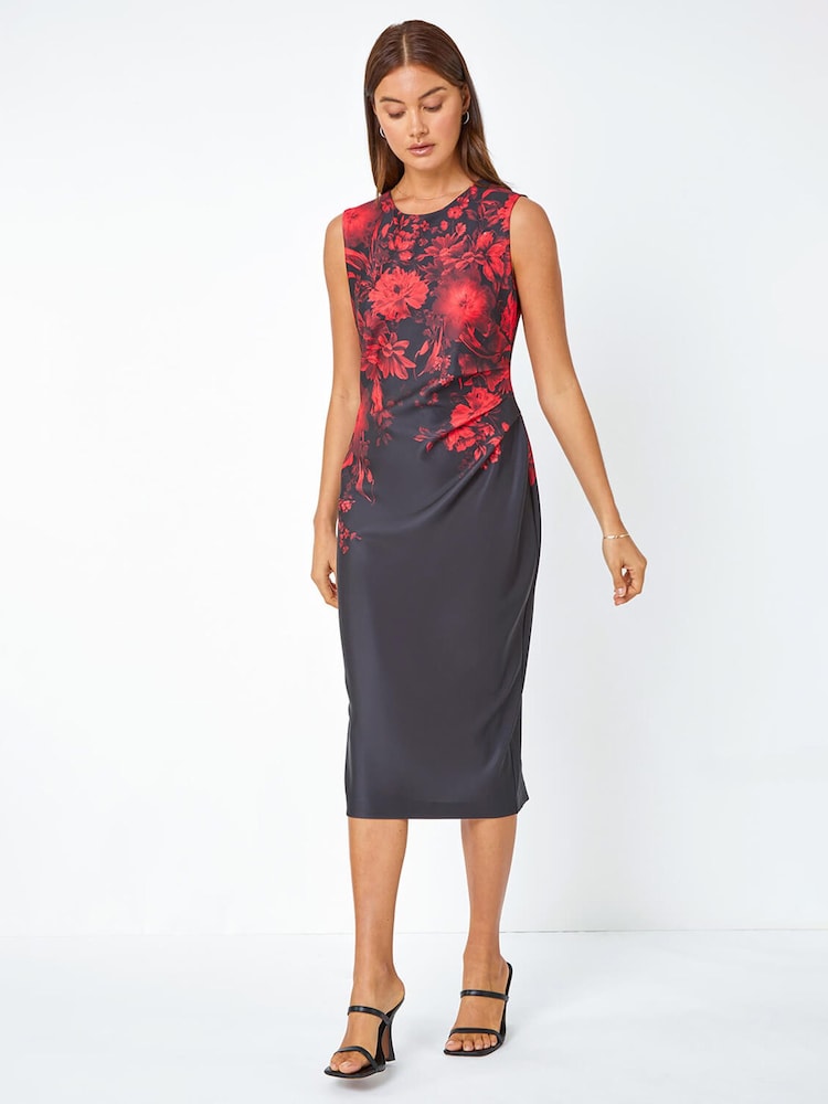 Roman Red Floral Luxe Stretch Shift Dress - Image 1 of 1