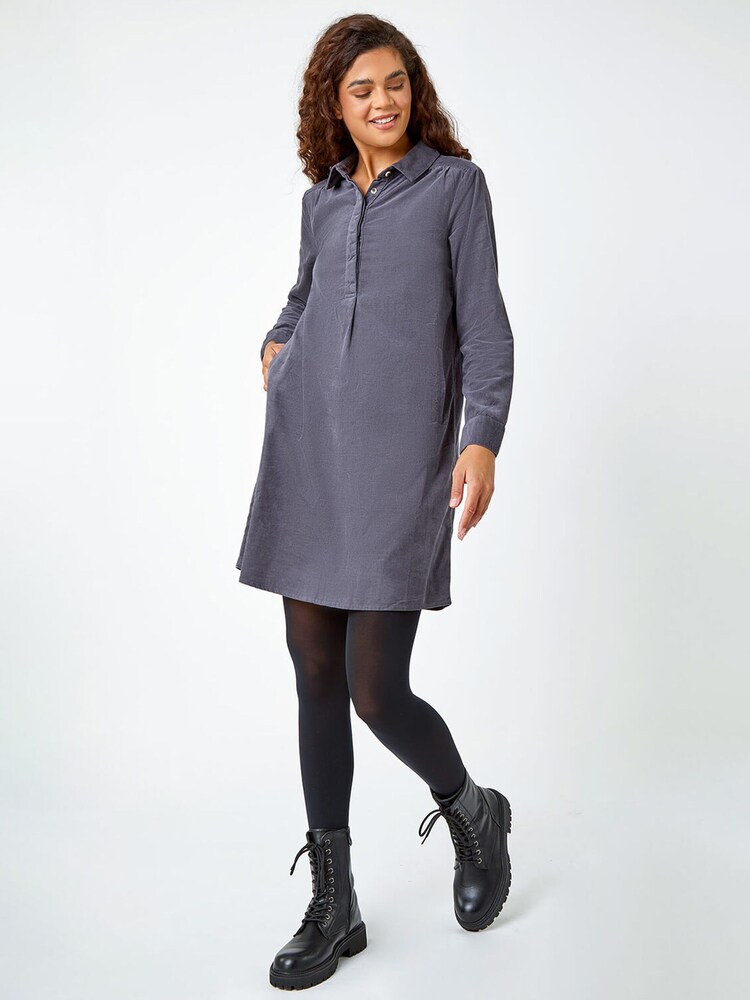 Roman Grey Corduroy Tunic Shirt Dress - Image 2 of 5