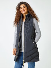 Roman Blue Quilted Faux Fur Hood Longline Gilet - Image 1 of 4