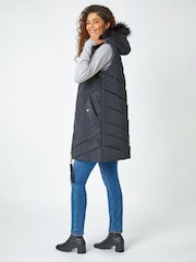 Roman Blue Quilted Faux Fur Hood Longline Gilet - Image 2 of 4