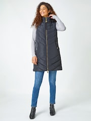 Roman Blue Quilted Faux Fur Hood Longline Gilet - Image 3 of 4