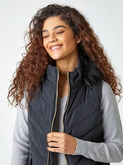 Roman Blue Quilted Faux Fur Hood Longline Gilet - Image 4 of 4