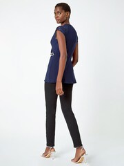 Roman Blue Lace Trim Stretch Wrap Top - Image 3 of 5