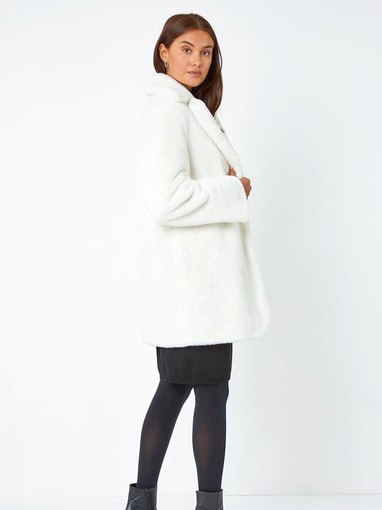 Roman White Faux Fur Longline Coat - Image 2 of 5