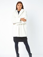 Roman White Faux Fur Longline Coat - Image 3 of 5