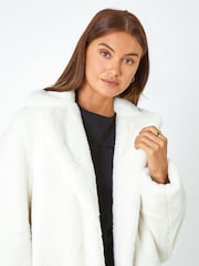 Roman White Faux Fur Longline Coat - Image 4 of 5