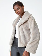 Roman Natural Faux Fur Shawl Collar Coat - Image 1 of 5