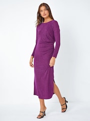 Roman Purple Glitter Cowl Back Midi Stretch Dress - Image 2 of 5