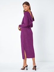 Roman Purple Glitter Cowl Back Midi Stretch Dress - Image 3 of 5
