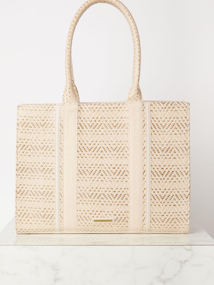 Lipsy Cream Metallic Raffia Tote Bag - Image 2 of 4 Lipsy Cream Metallic Raffia Tote Bag - Image 2 of 4