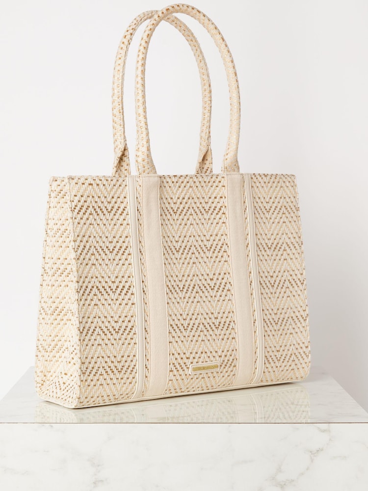 Lipsy Cream Metallic Raffia Tote Bag - Image 4 of 4 Lipsy Cream Metallic Raffia Tote Bag - Image 4 of 4