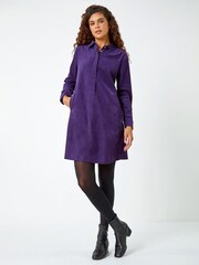 Roman Purple Corduroy Tunic 100% Cotton Shirt Dress - Image 1 of 5