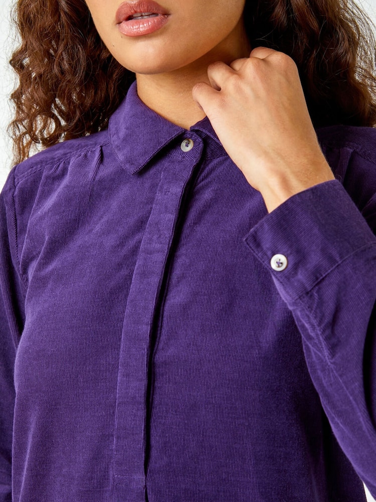 Roman Purple Corduroy Tunic 100% Cotton Shirt Dress - Image 5 of 5