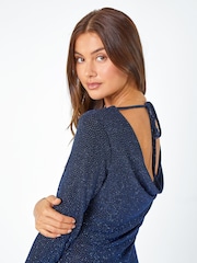 Roman Blue Glitter Cowl Back Midi Stretch Dress - Image 4 of 5