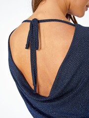 Roman Blue Glitter Cowl Back Midi Stretch Dress - Image 5 of 5
