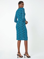 Roman Blue Shimmer Stretch Lace Gathered Dress - Image 3 of 5
