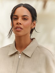 Neutral Rochelle Linen Cropped Shacket - Image 2 of 6