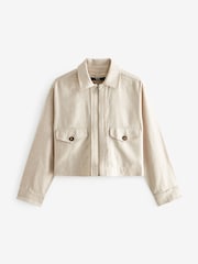 Neutral Rochelle Linen Cropped Shacket - Image 4 of 6
