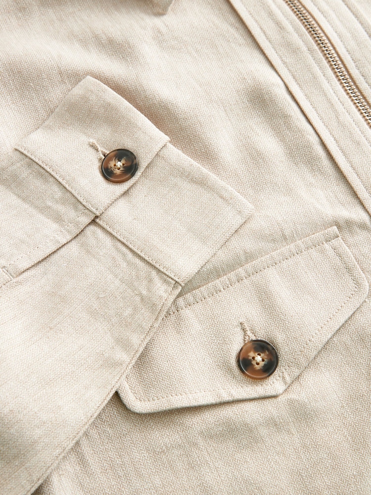 Neutral Rochelle Linen Cropped Shacket - Image 6 of 6